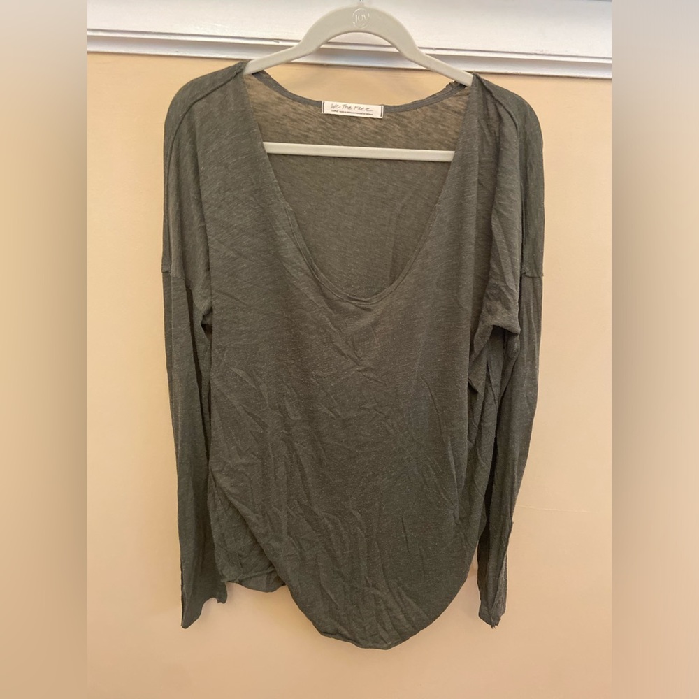 We The Free Olive Long Sleeve V-Neck Top
